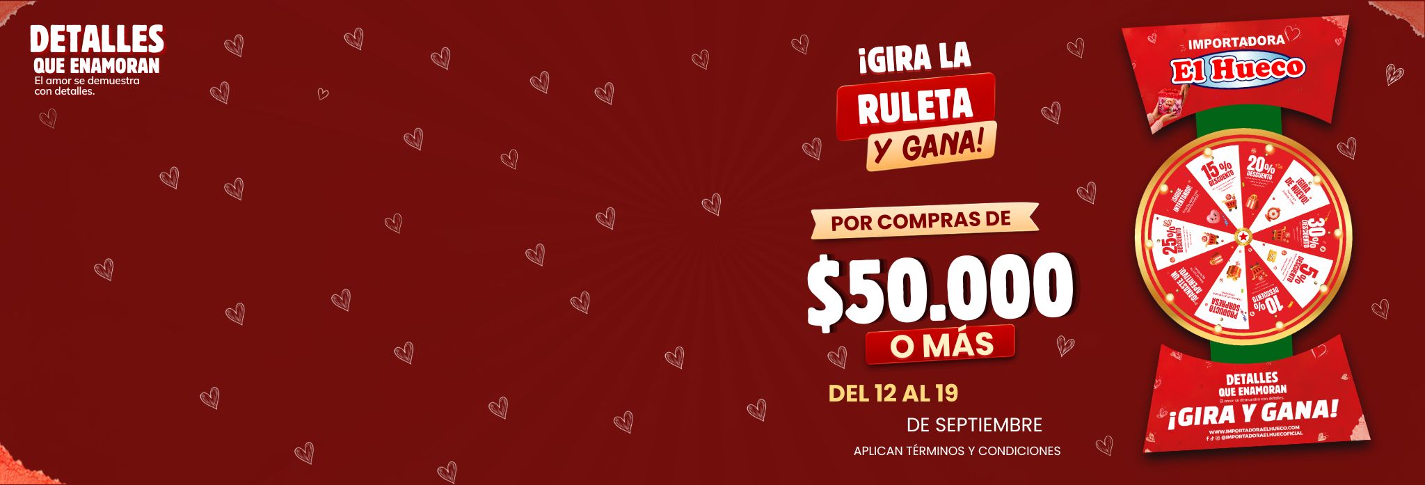 Banner Detalles que Enamoran, gira la ruleta y gana