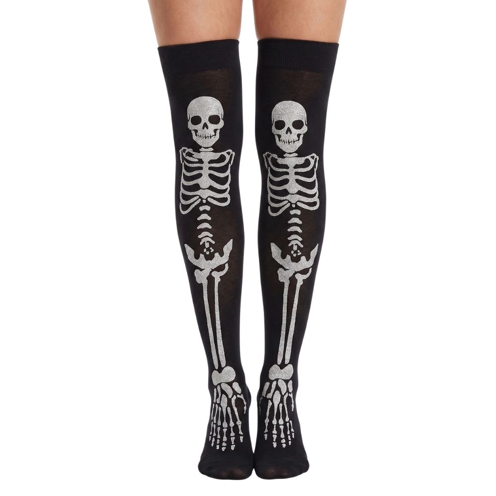 Medias Largas de Esqueleto Negras para Disfraz Halloween
