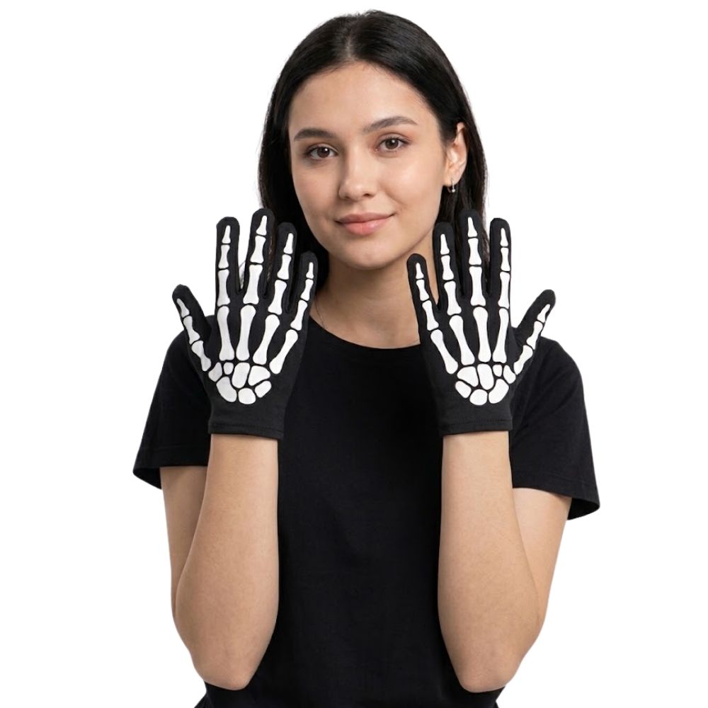 Guantes Cortos de Esqueleto para Disfraz de Halloween