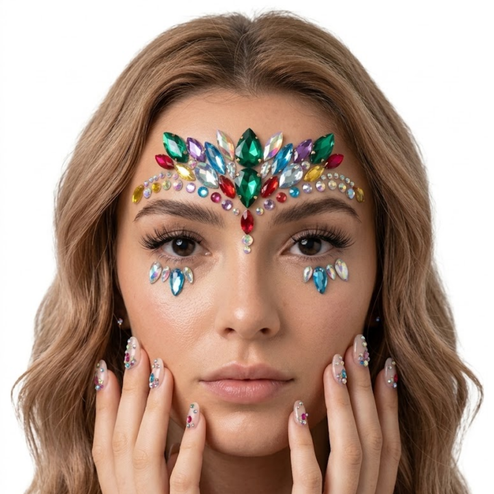 Gemas Adhesivas Faciales Multicolor para Maquillaje y Fiestas