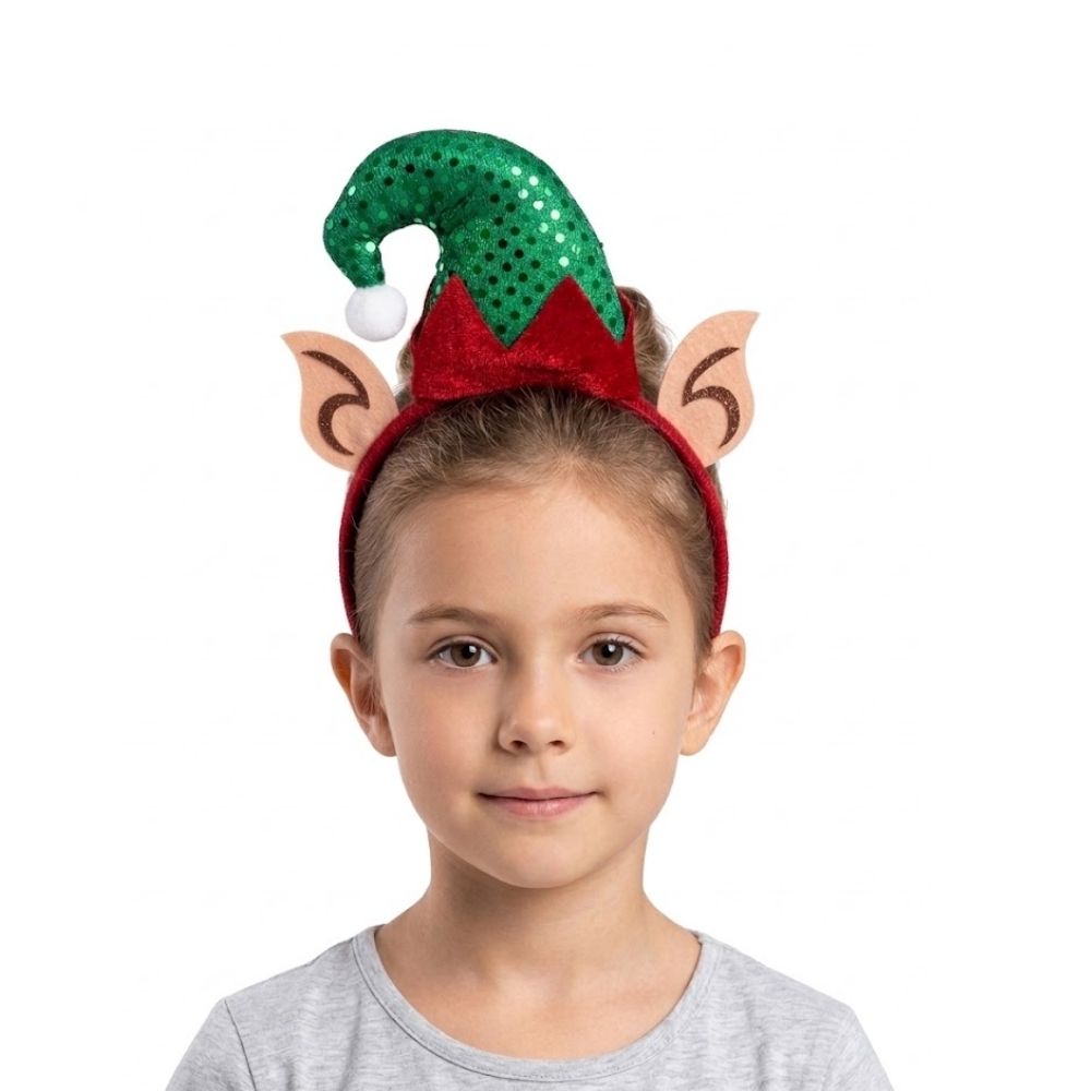 Diadema Navideña de Duende con Sombrero de Lentejuelas