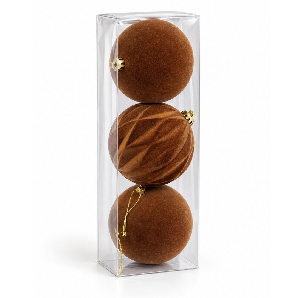 Bola de Navidad Marrón 10 cm Decoración Árbol 3 Unidades