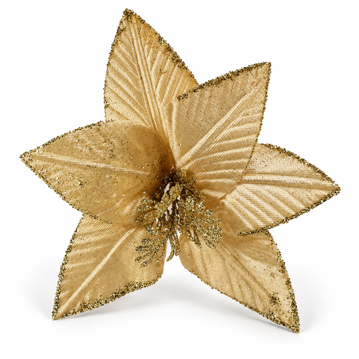 Flor Navideña Dorada con Escarcha Adorno Decorativo