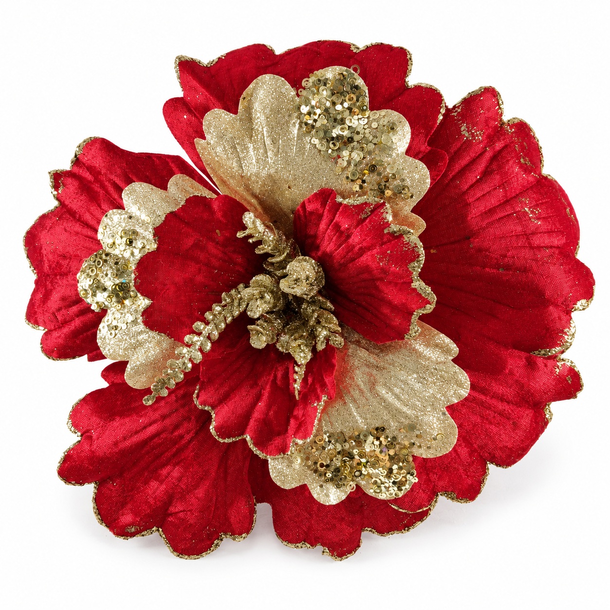 Flor Navideña Artificial Roja de 45 cm con Detalles Dorados