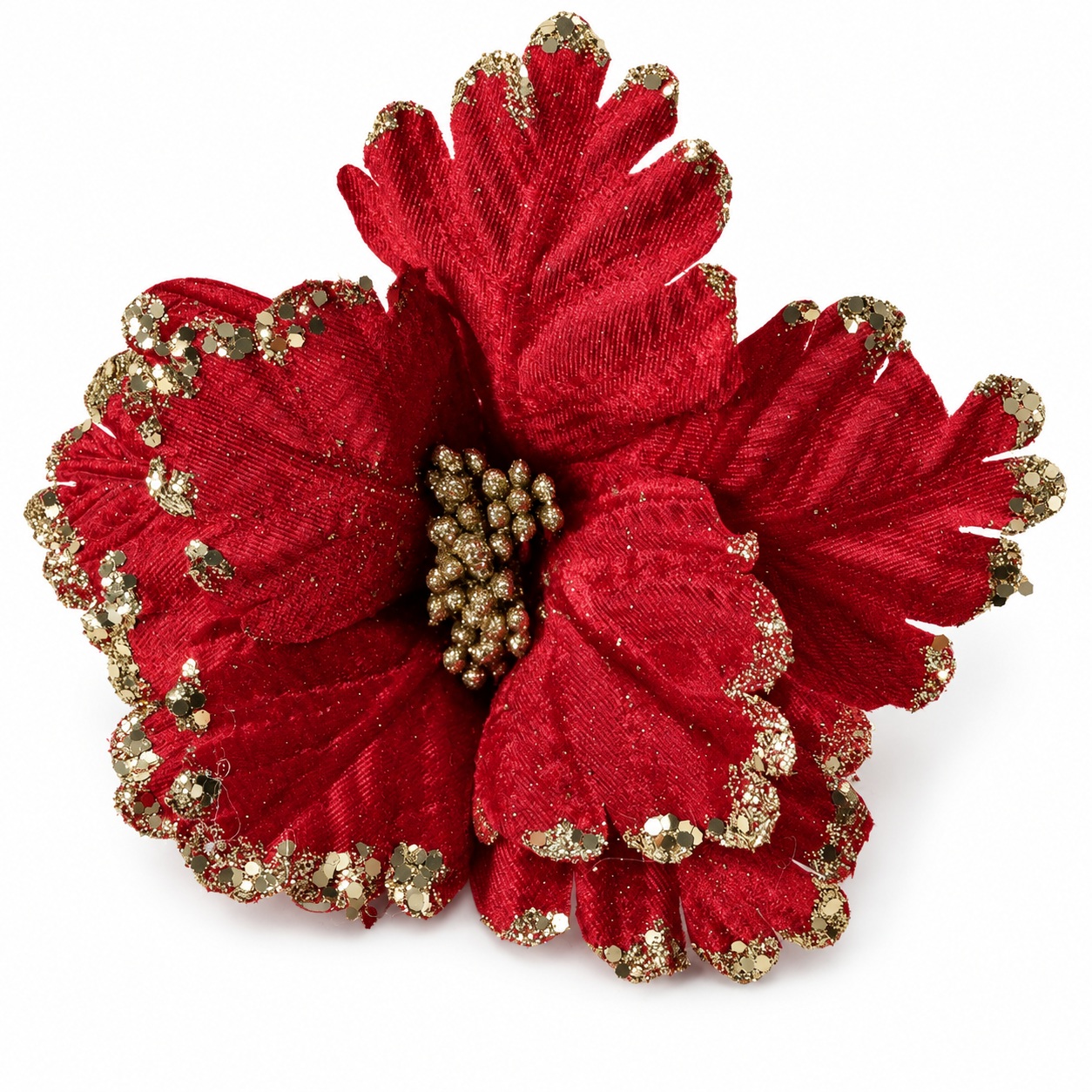 Flor Navideña Artificial Roja de 23 cm con Borde Dorado