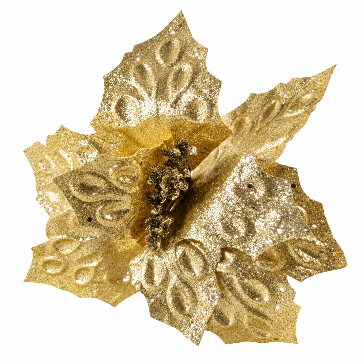 Flor Navideña Artificial Dorada de 27 cm con Escarcha