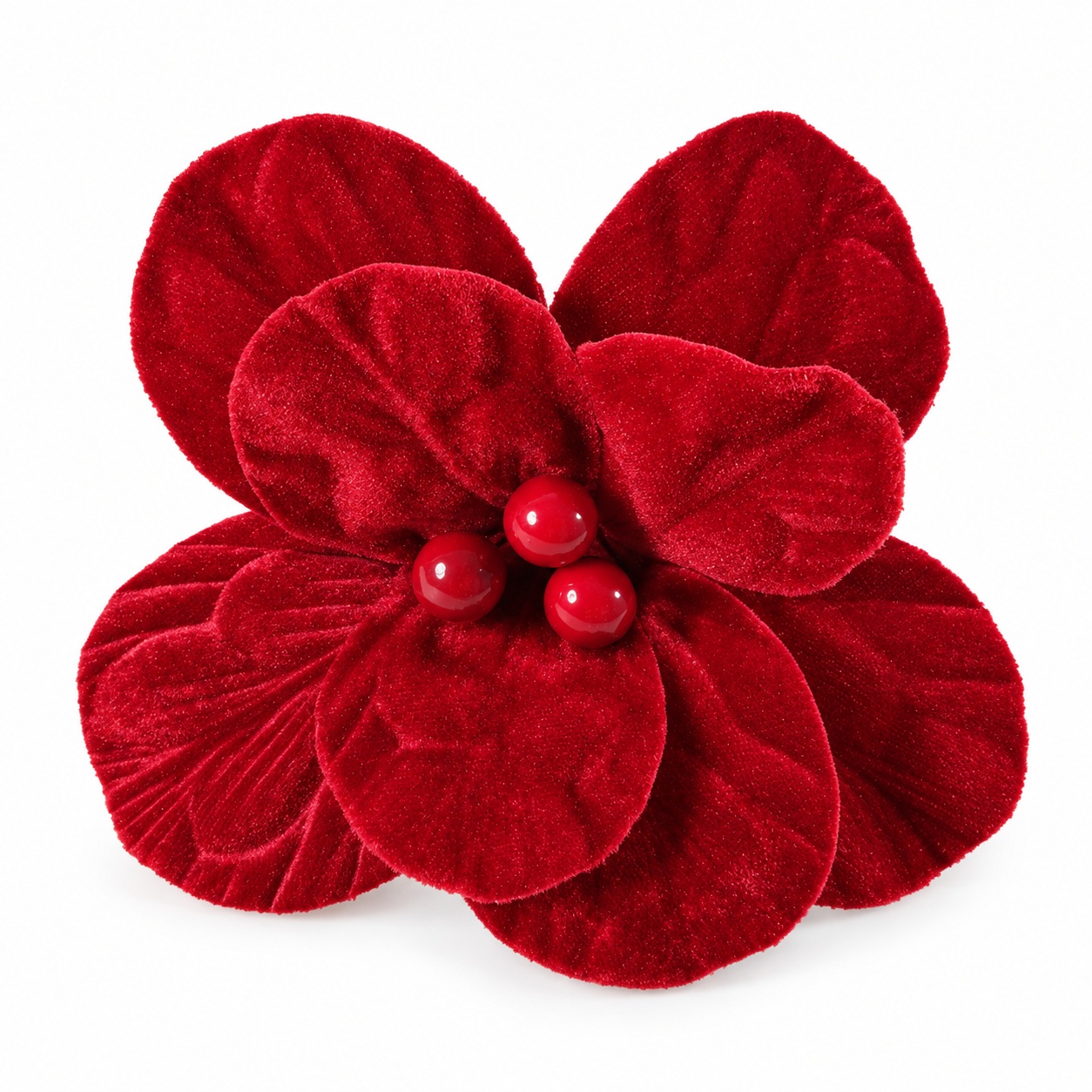 Flor Navideña Artificial de Terciopelo Rojo 17 cm
